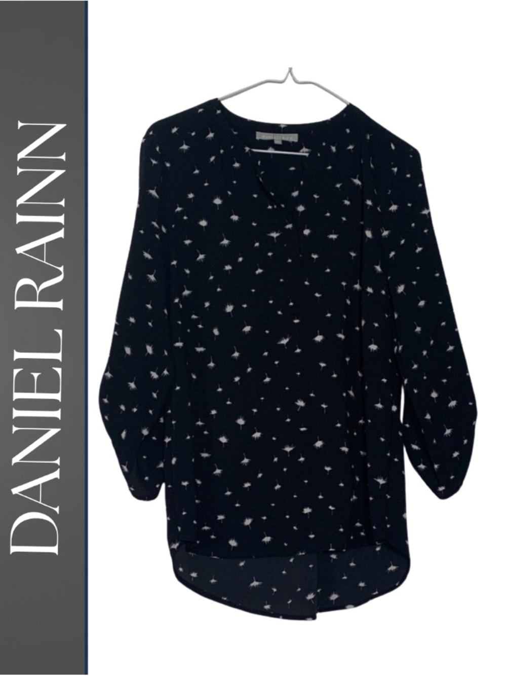 Daniel Rainn Black Dandelion Print All Over Spring Blouse Women’s L Office Boho